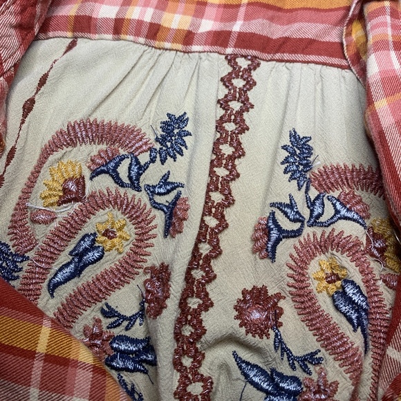 Natural Reflections Boho Western Embroidery Button Down Plaid Shirt L - Picture 5 of 5